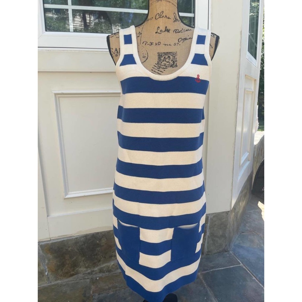 SONIA RYKIEL STRIPE BLUE WHITE SWEATER VEST DRESS SIZE XL (DR900 - Picture 4 of 5
